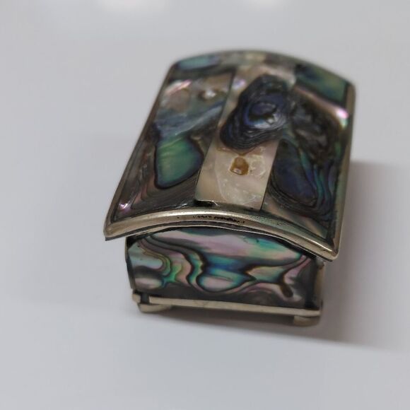Vintage Alpaca Silver Abalone Mini Jewelry Trinket  Box - Picture 7 of 9